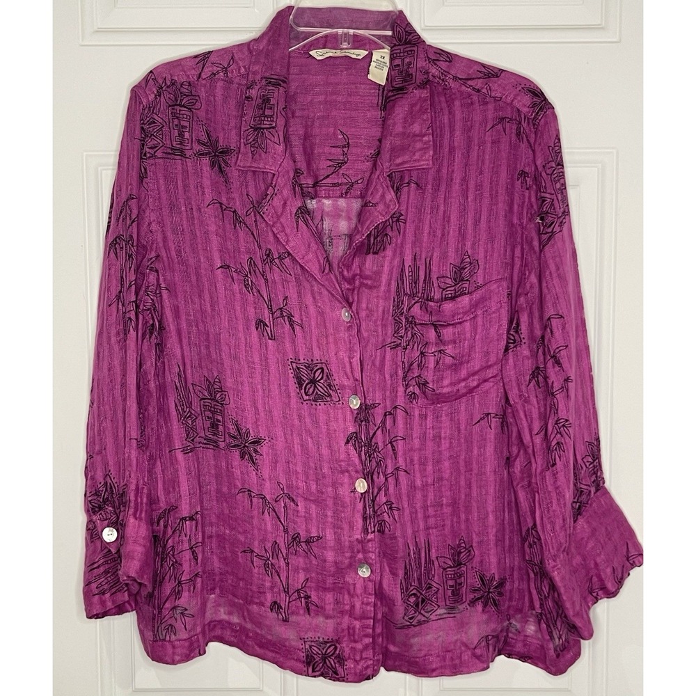 French Laundry Plus Size 3X 100% Linen Purple Lightweight Magenta Button Blouse